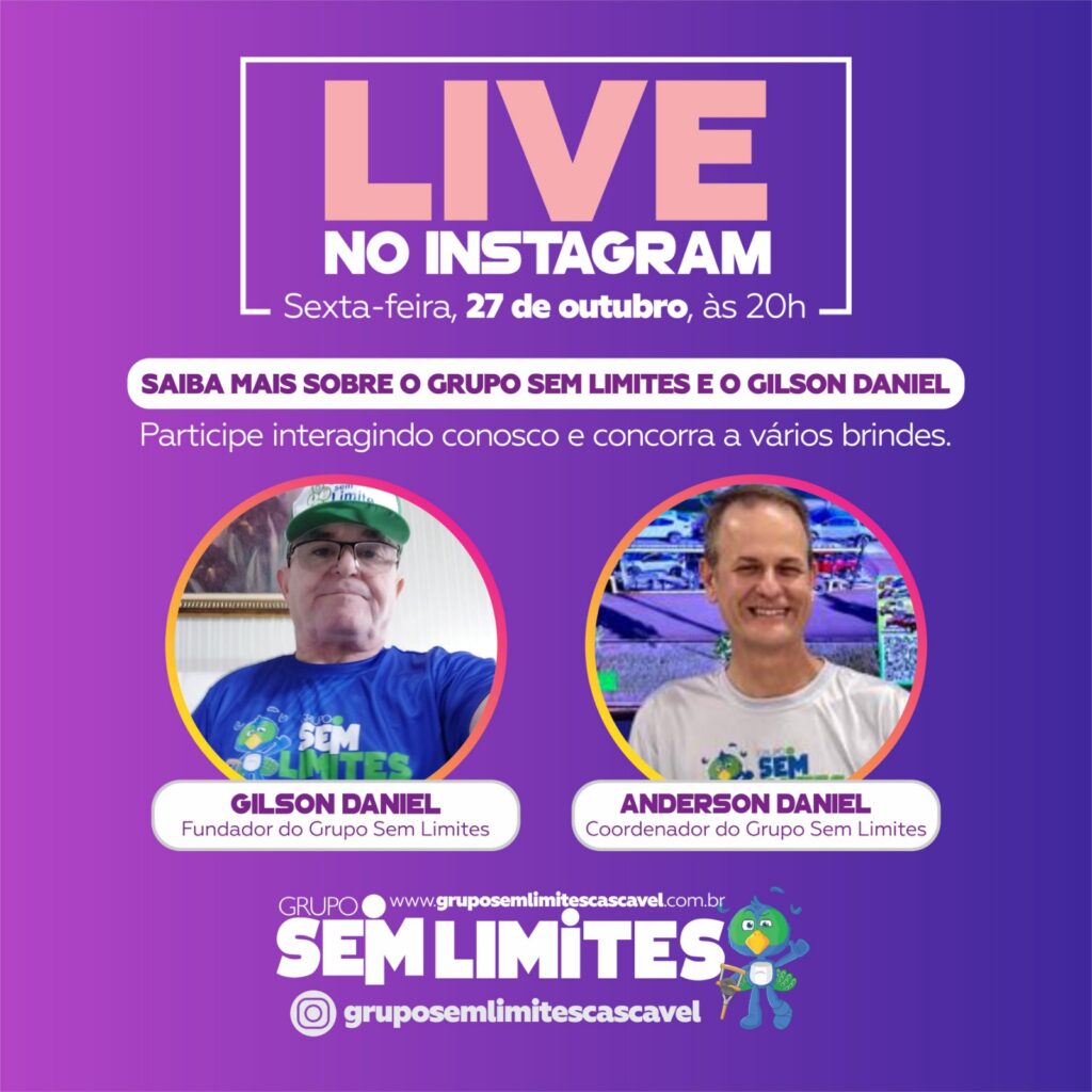 Live no Instagram do Grupo Sem Limites no dia 27 de outubro